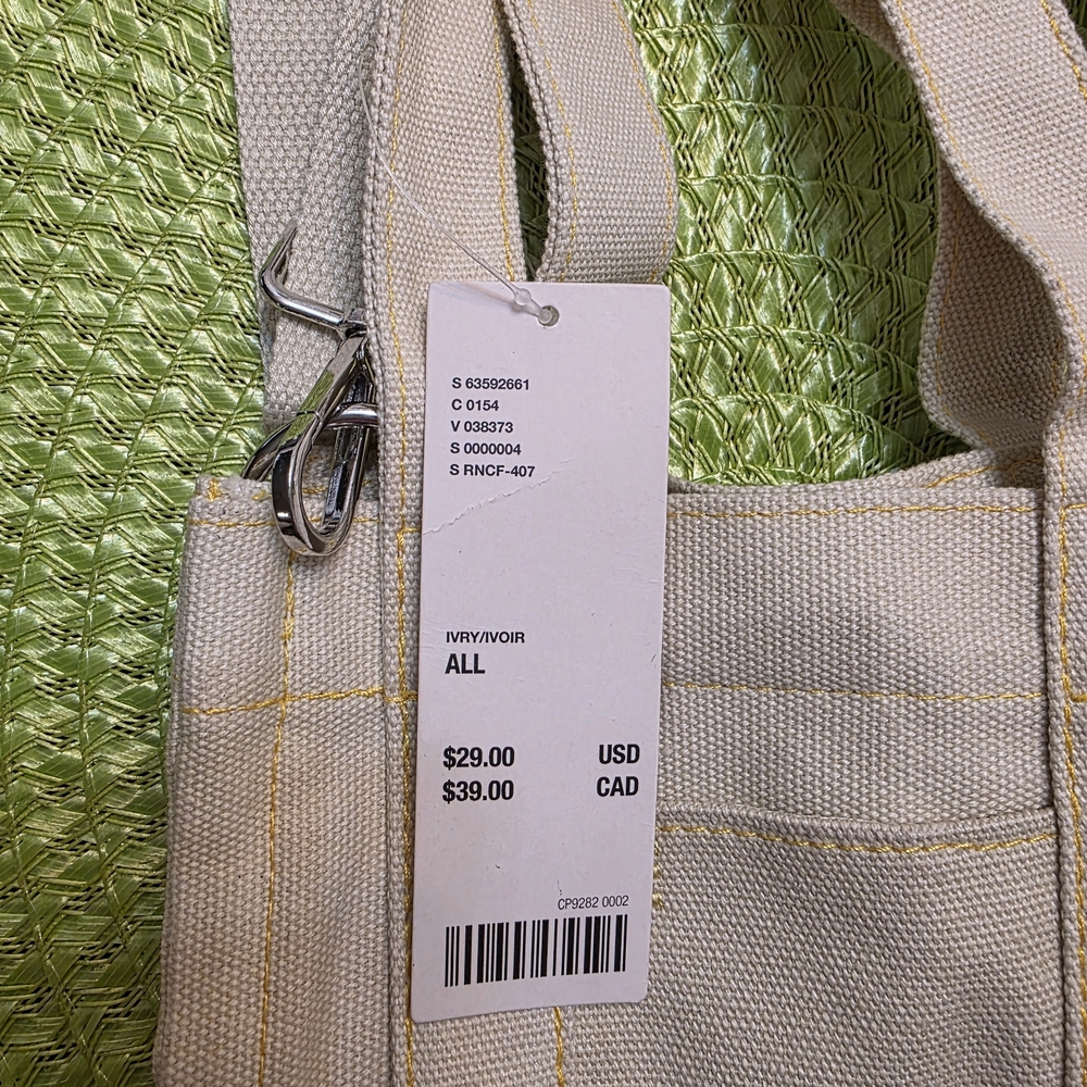 Urban Outfitters Cream Mini Canvas Tote Bag with Yellow Stitching - Picture 2 of 4